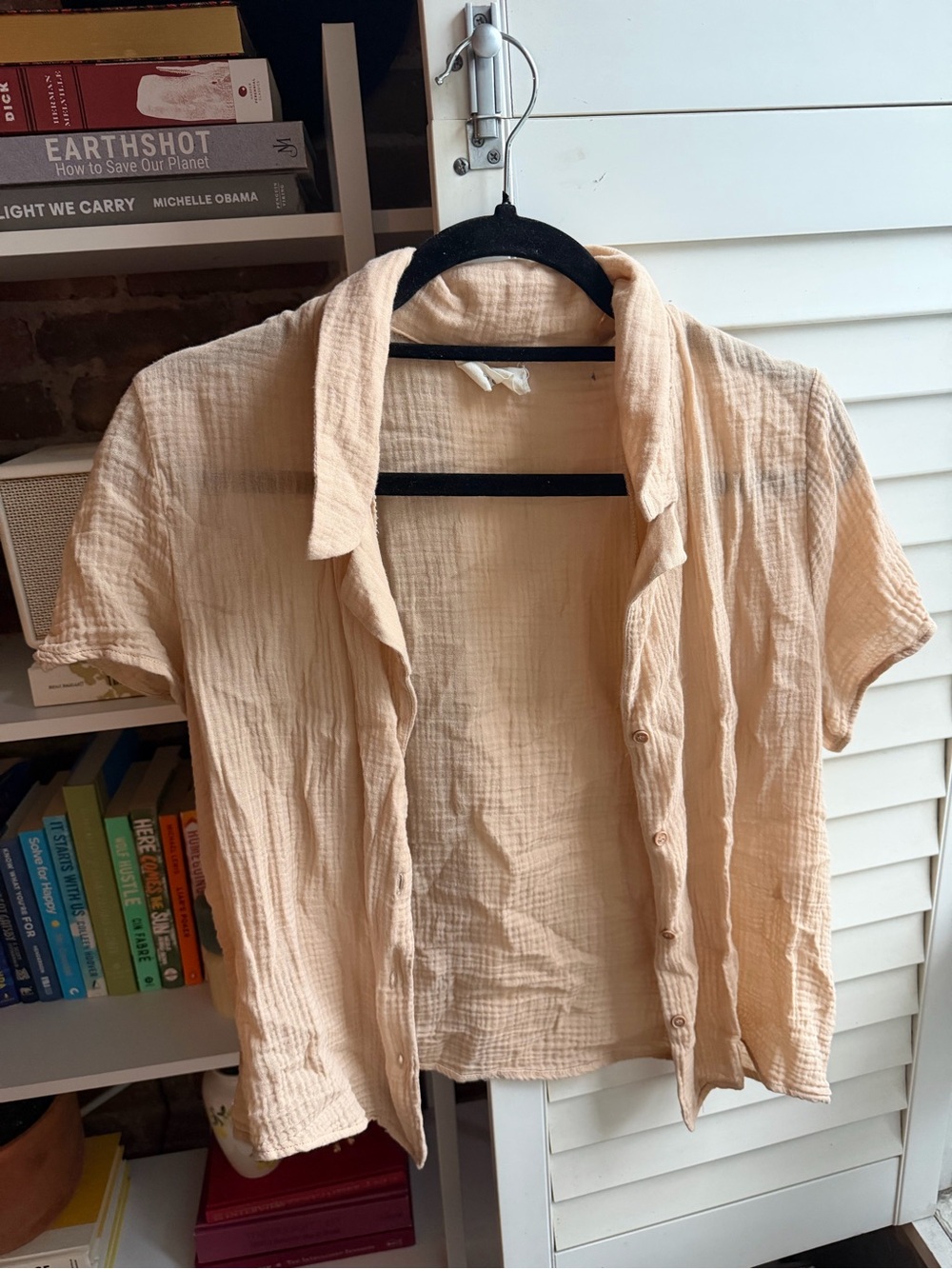 Light Peach Short-Sleeve Button Front Blouse - Women